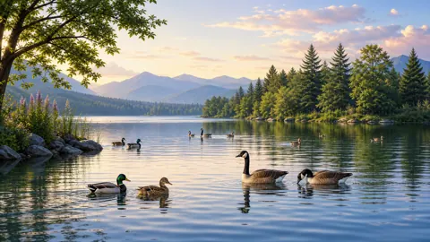 Ducks and Geese Mountain Lake