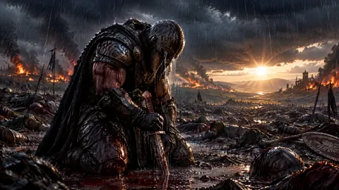 Kneeling Warrior on Battlefield