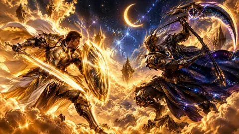Armored Warriors Above Golden Clouds