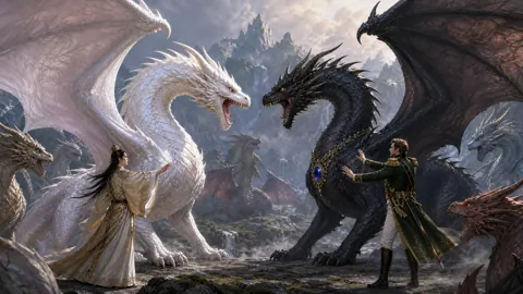 White and Black Wyverns Confronting