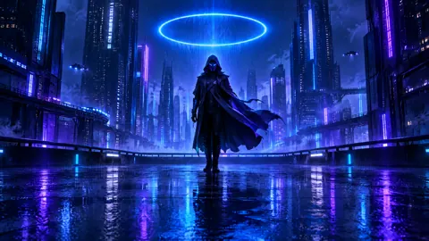 Masked Guardian Under Cobalt Halo