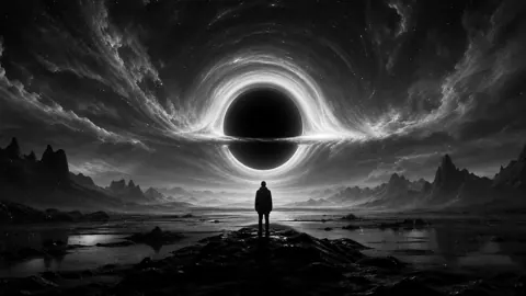 Lone Figure Before Black Hole