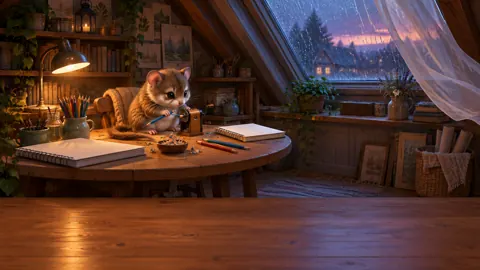 Dormouse Sharpening Pencils in Attic