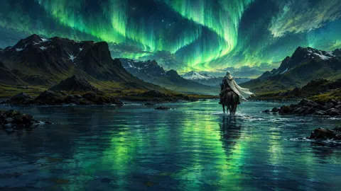 Armored Rider Under Auroras