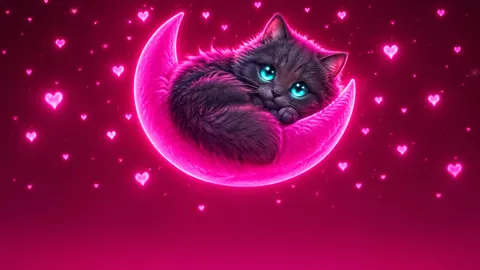 Gray Cat in Magenta Moon
