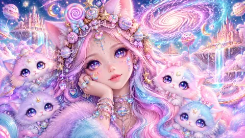 Cosmic Cat Princess with Candy Crown