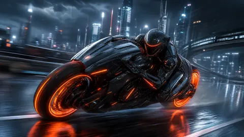 Black Robotic Rider in Rain