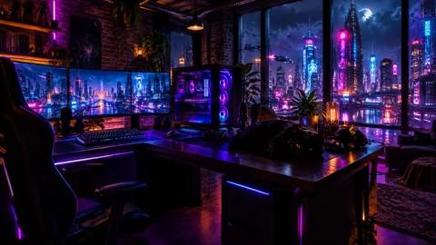 Cyberpunk Loft With Black Cat
