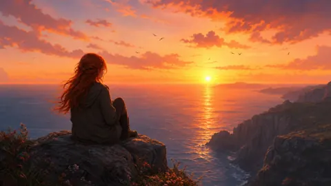 Red-Haired Girl at Sunset