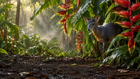 Blue Duiker Among Heliconias