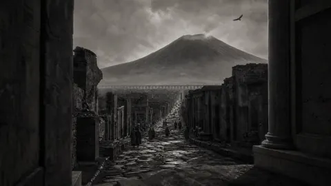Pompeii Street With Vesuvius