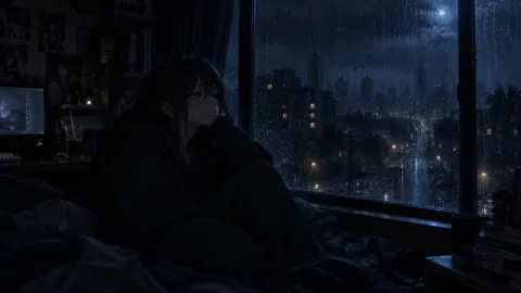 Anime Girl by Rainy Window