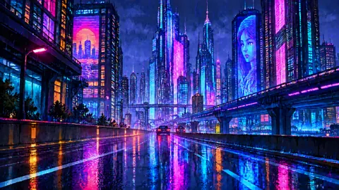 Neon Highway Hologram Face