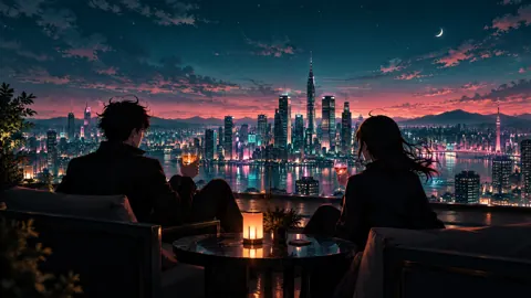 Friends on Rooftop With Glowing Drinks
