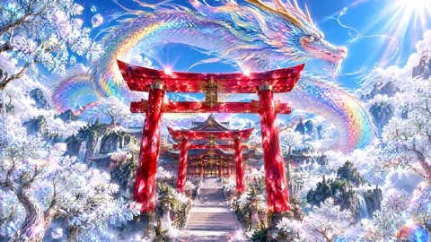 Rainbow Dragon Above Japanese Temple