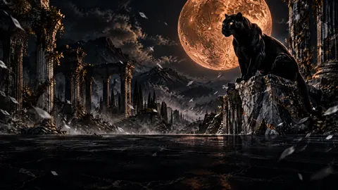 Black Panther Beneath Copper Moon