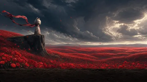 Ceramic Cat Guardian Poppy Fields