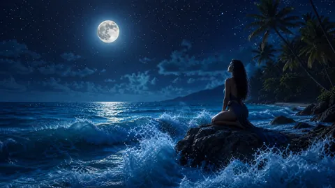 Woman on Moonlit Beach