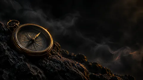 Brass Compass on Volcanic Rock