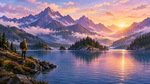 Traveler by Mountain Lake