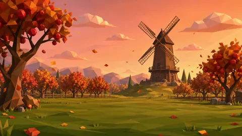 Windmill in Apple Orchard