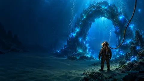 Antique Diver Beneath Jellyfish Arch