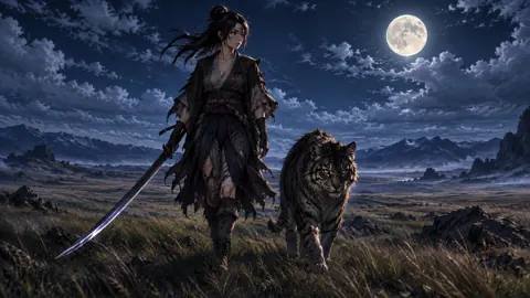 Samurai Warrior With Wild Cat