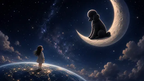 Black Poodle on Crescent Moon