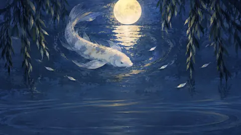 Koi Beneath Full Moon