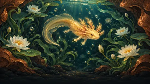 Golden Axolotl in Grotto