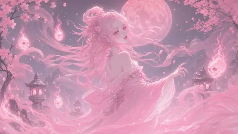 Pink Demon Woman Under Moon