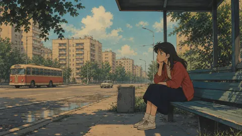 Anime Girl at Soviet Bus Stop