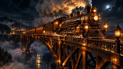 Steampunk Train on Iron Bridge