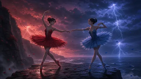 Red Blue Ballerinas in Storm