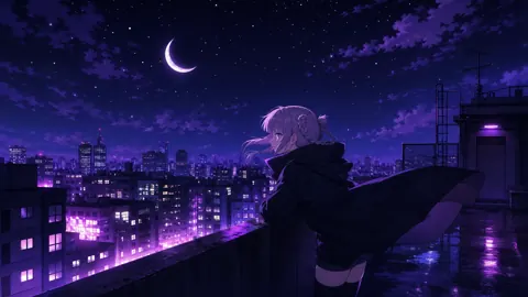 Neon Moonlit Rooftop live wallpaper