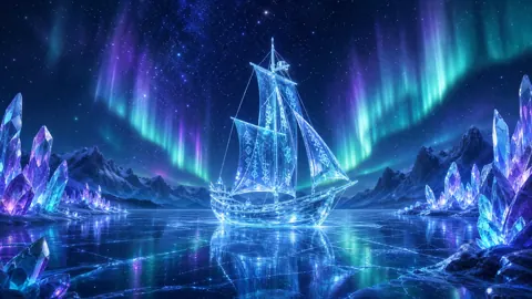 Crystal Sailboat on Frozen Lake