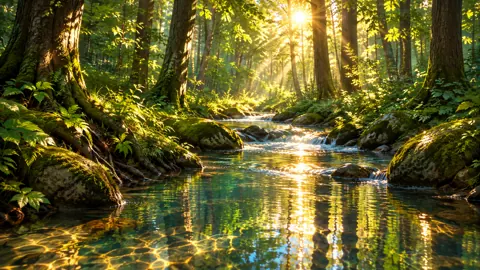 Forest Stream Over Mossy Rocks