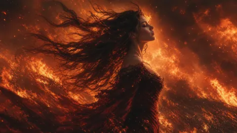 Woman in Black Dress Flames