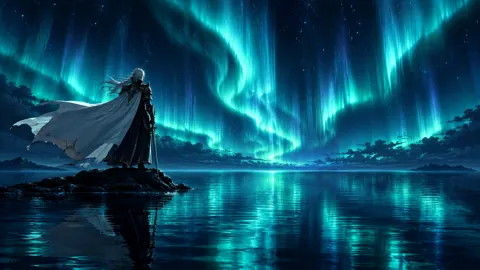 Armored Guardian Under Aurora