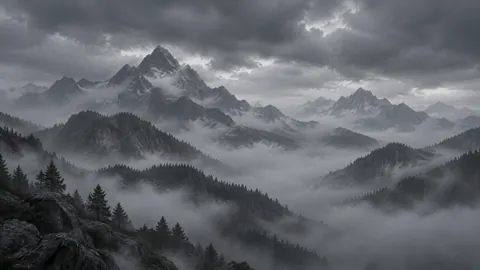 Grayscale Mountains Above Fog Valley