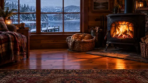 Orange Cat by Wood Stove