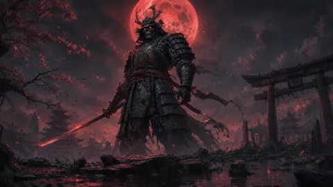 Samurai Golem Under Red Moon