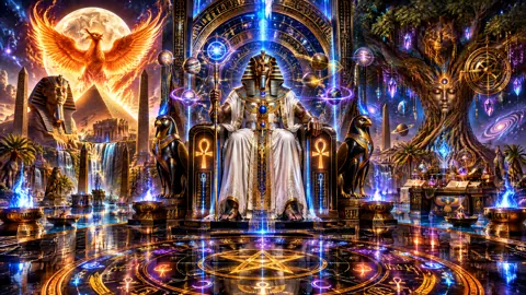 Egyptian Pharaoh Beneath Cosmic Portal