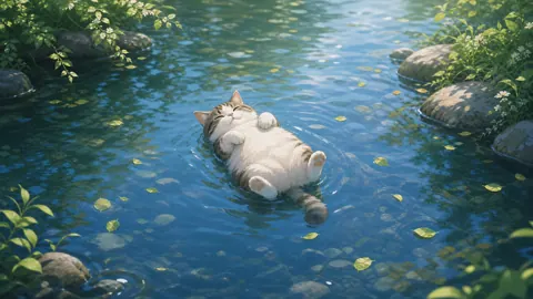 Tabby Cat in Forest Stream