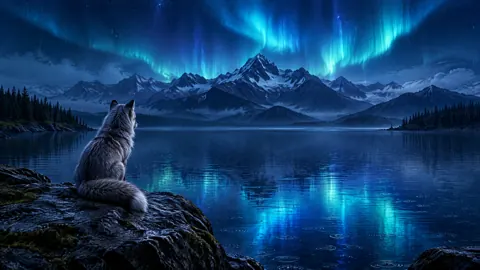 Silver Fox Under Aurora