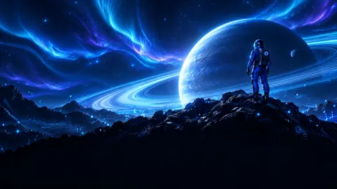 Astronaut Before Ringed Planet