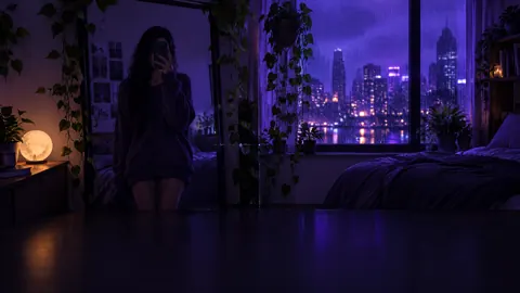 Woman Mirror Selfie in Rain