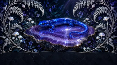 Cobalt Salamander on Agate