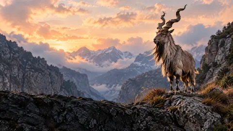 Markhor on Limestone Ledge