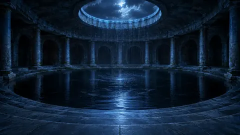 Rainy Moonlit Stone Cistern